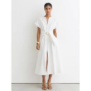 REISS Sally Cotton Short-Sleeve Belted Midi Dress